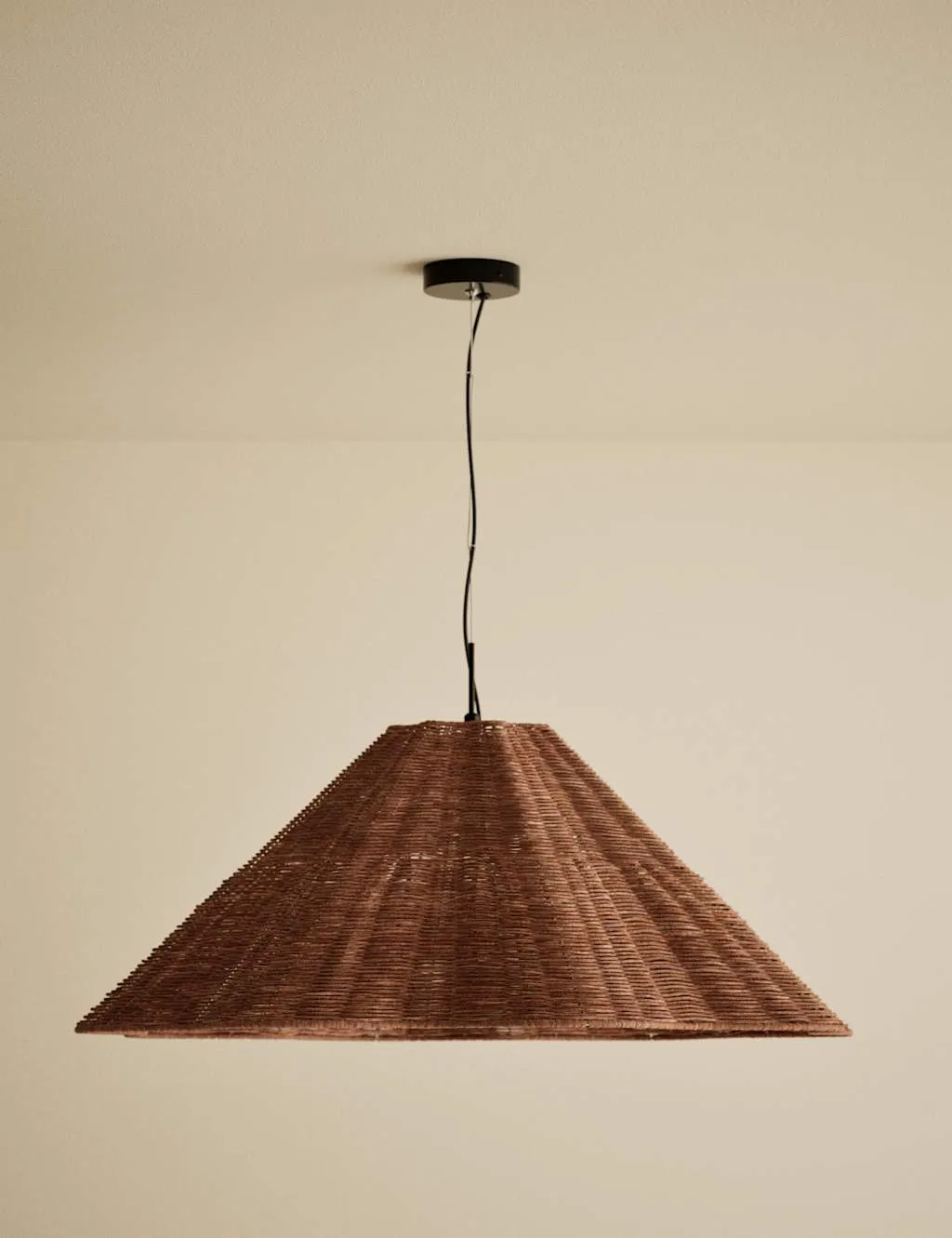 M&S Scalloped Rattan Extra Large Pendant Light Brown