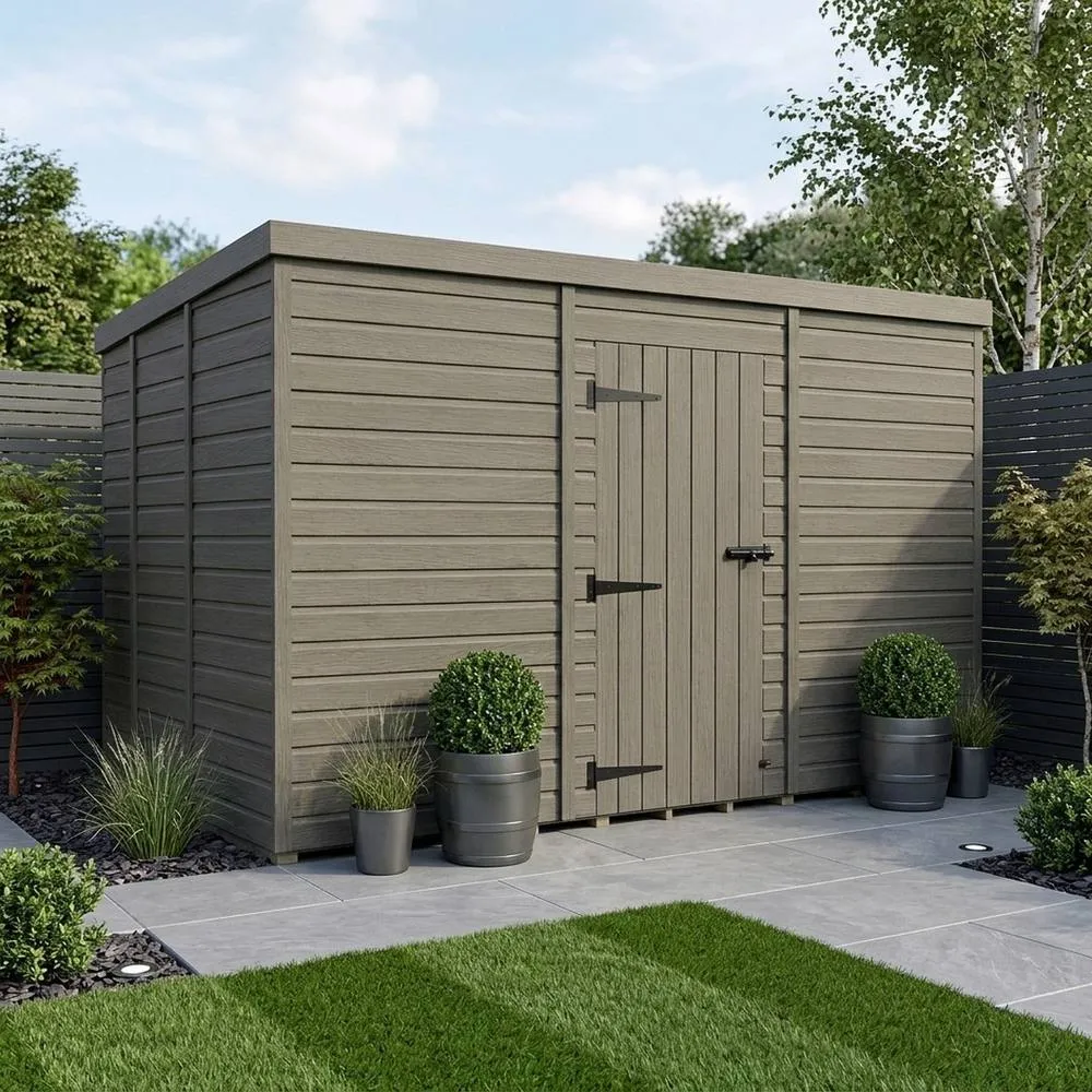 Buttercup Farm 14ft x 9ft Composite Pent Garden Shed Single Door No Windows in Grey 2