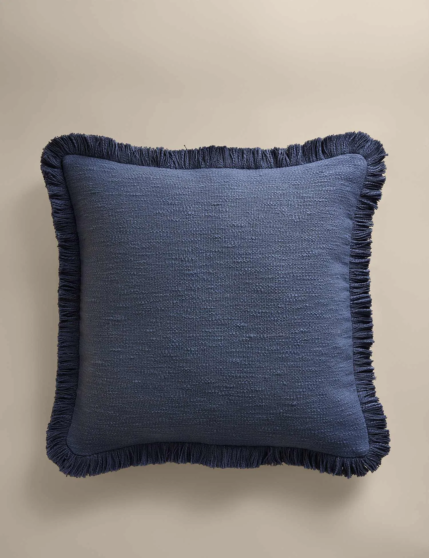 M&S Pure Cotton Textured Fringe Cushion Smokey Blue