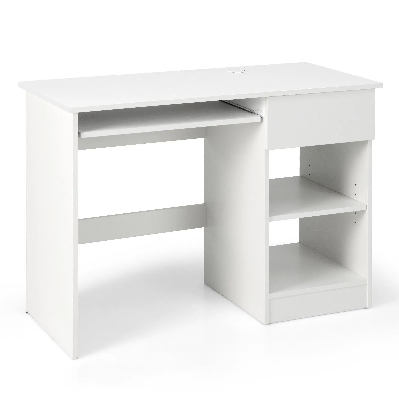 Costway Modern Computer Desk Workstation PC Laptop Table w/ Keyboard Tray & Drawer in White 4