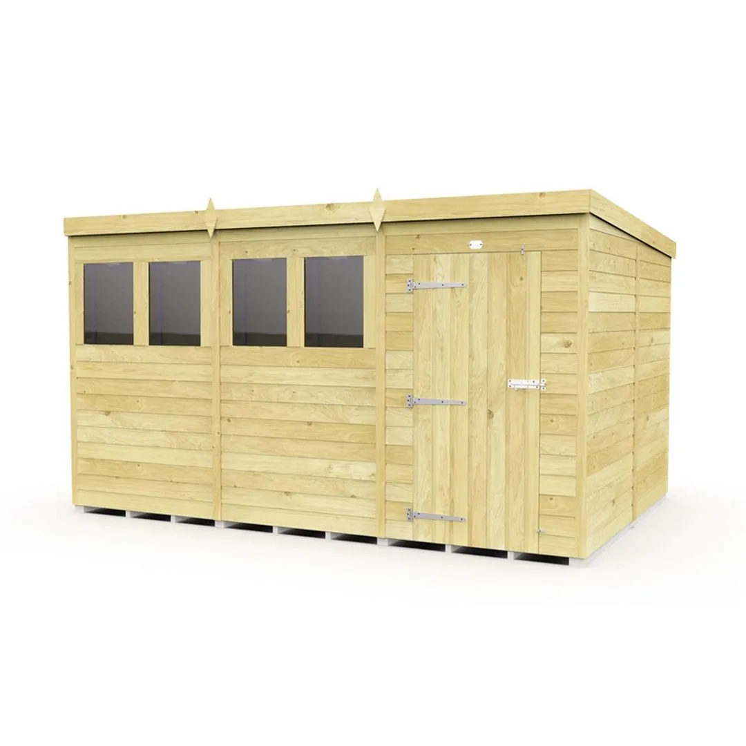 Buttercup Farm 12 x 8 Feet Pent Shed - Single Door W/ Windows - L231 x W358 x H201 cm in Brown