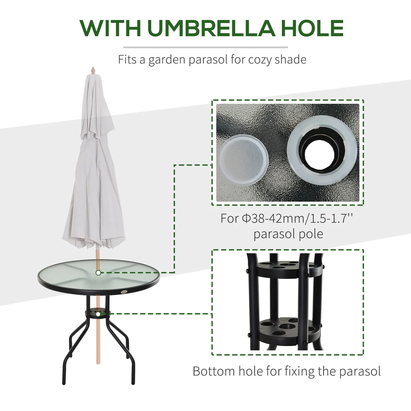 OUTSUNNY 80cm Outdoor Round Dining Table Garden Patio Tempered Glass Top w/ in Black 4