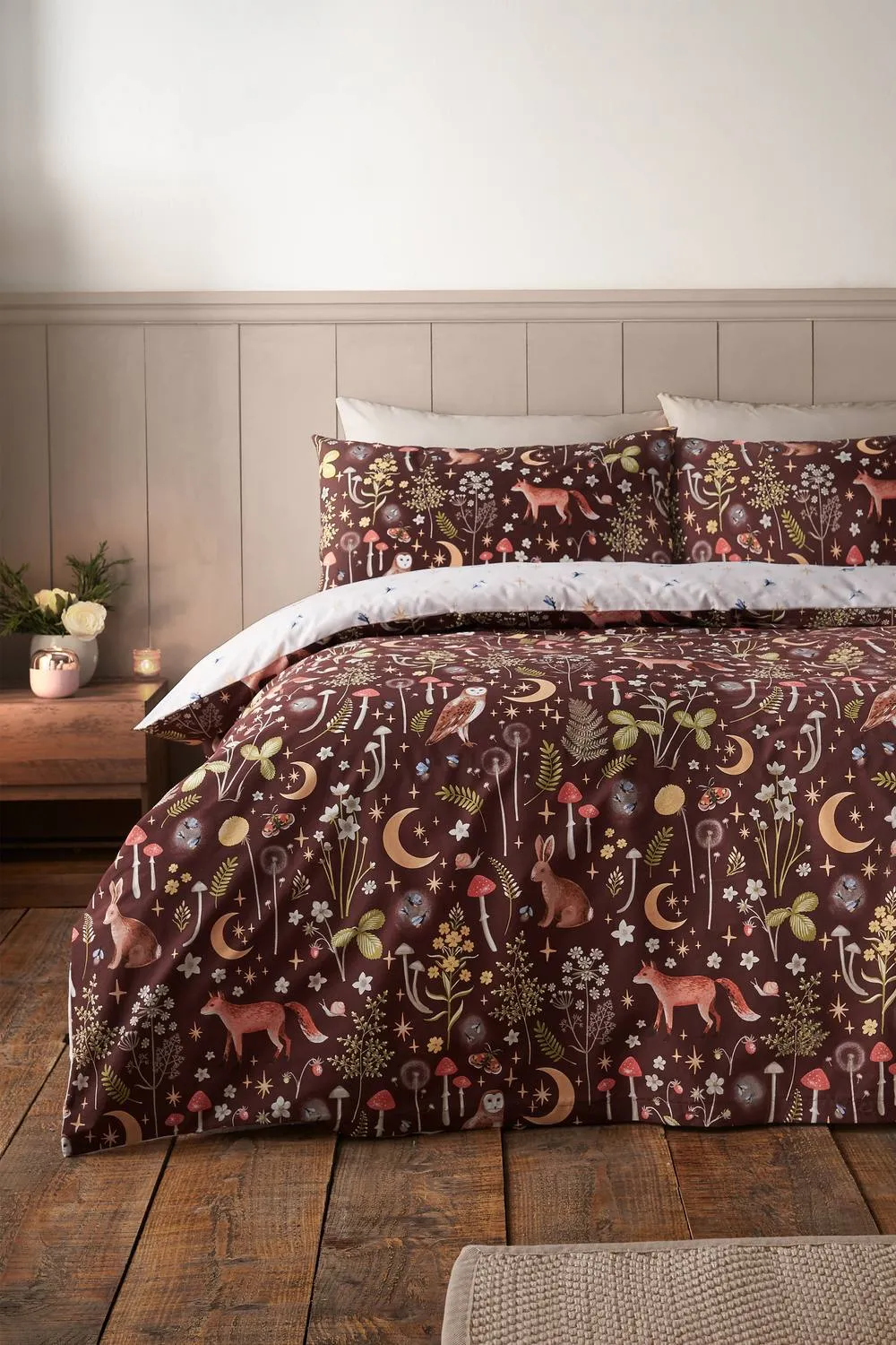 Catherine Lansfield 'Enchanted Twilight Animals' Reversible Duvet Cover Set in Chocolate 1