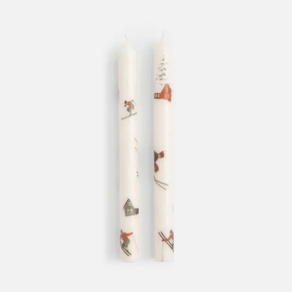 Set of 2 Unscented Alpine Printed Taper Candles 2