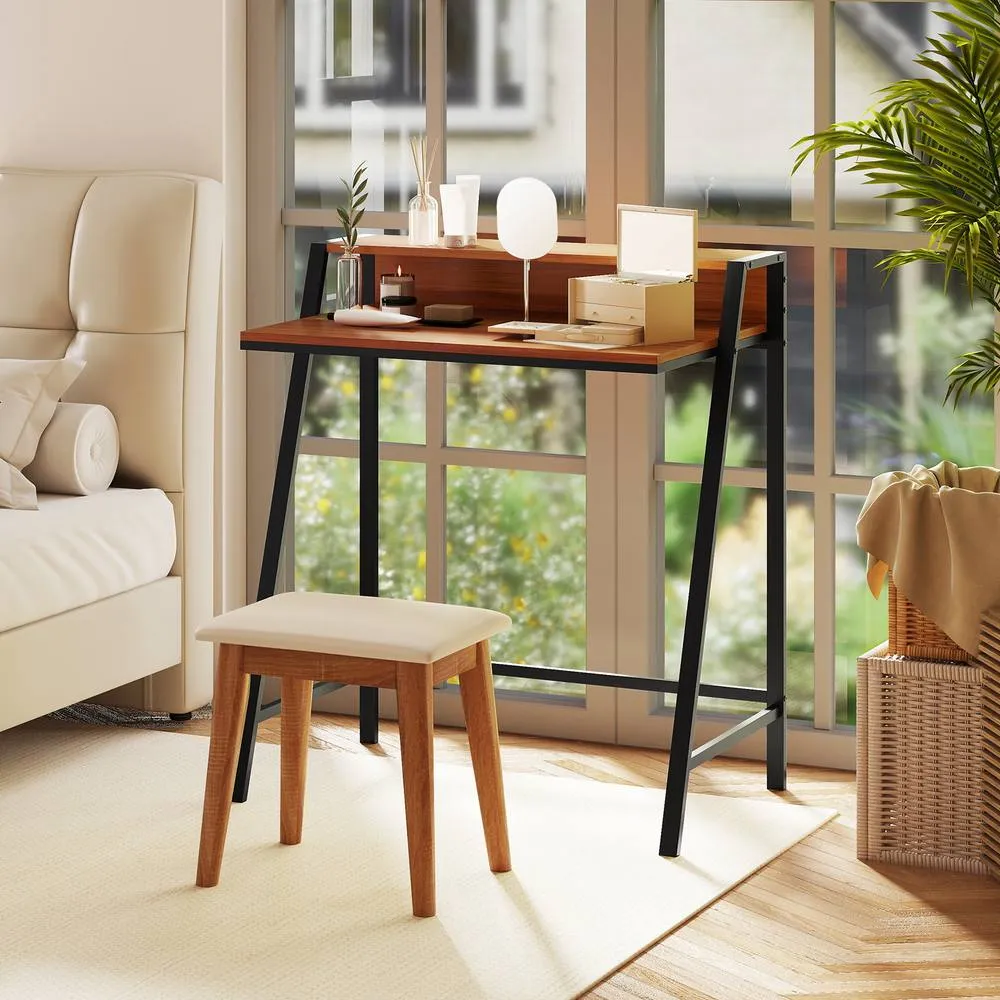 Costway Computer Desk 80 CM Small Desk Compact Desk with Monitor Stand-Coffee in Brown 4