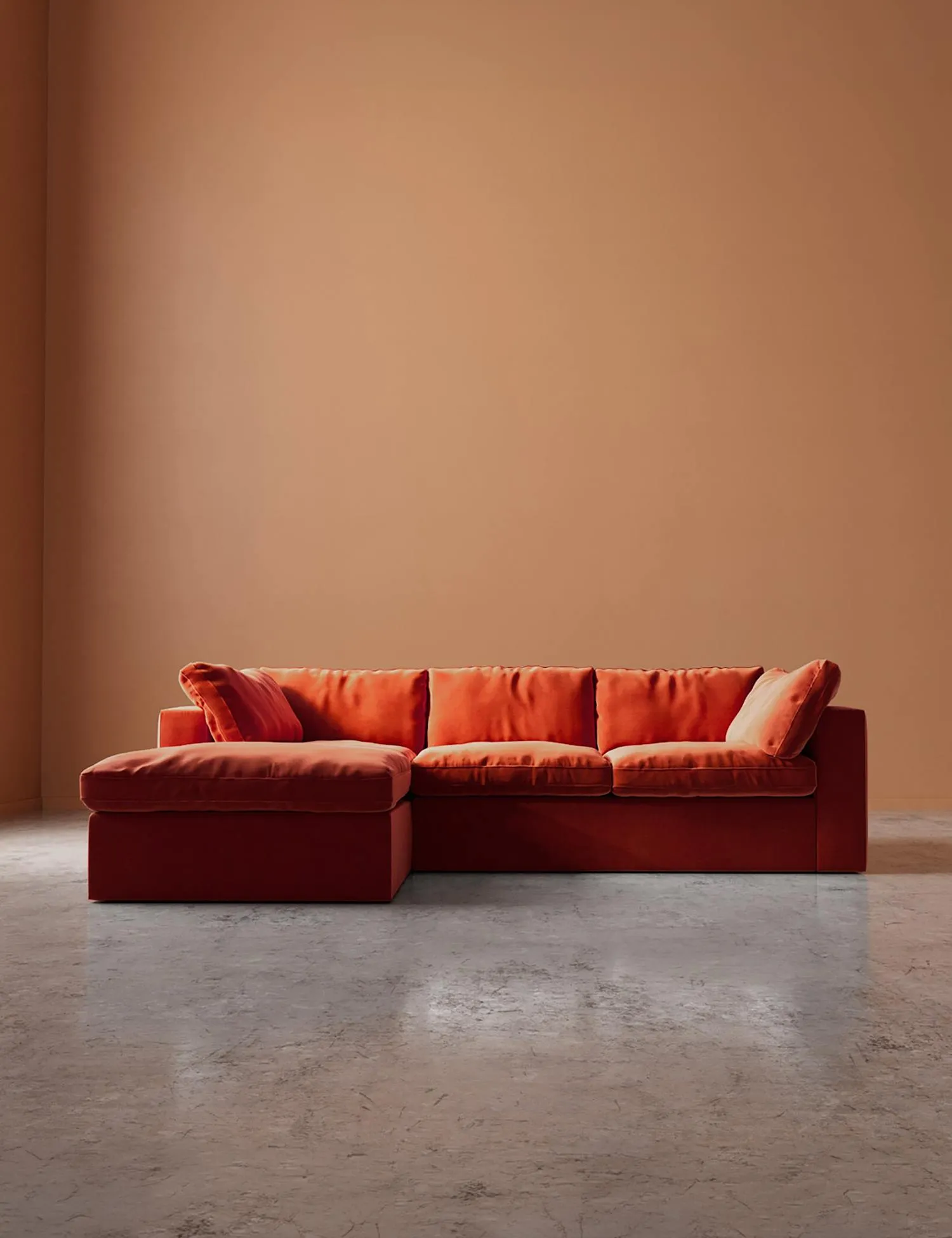 Swoon Easy Velvet Left Corner Sofa Orange