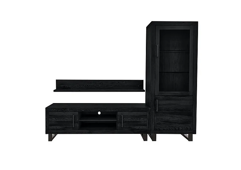 Terra Small Media Set with TV Unit, Small Right Hand Display Cabinet and 150cm Wall Shelf