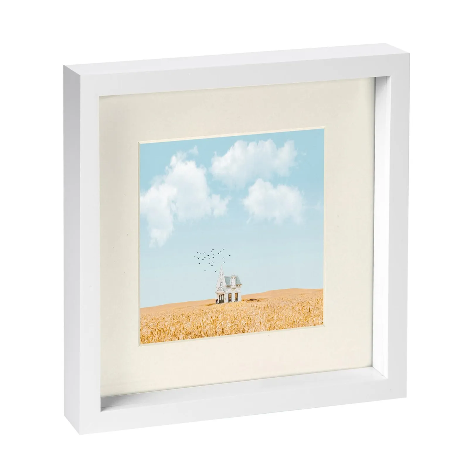 Nicola Spring 10" x 10" White 3D Box Photo Frame - 6" x 6" Mount in Ivory