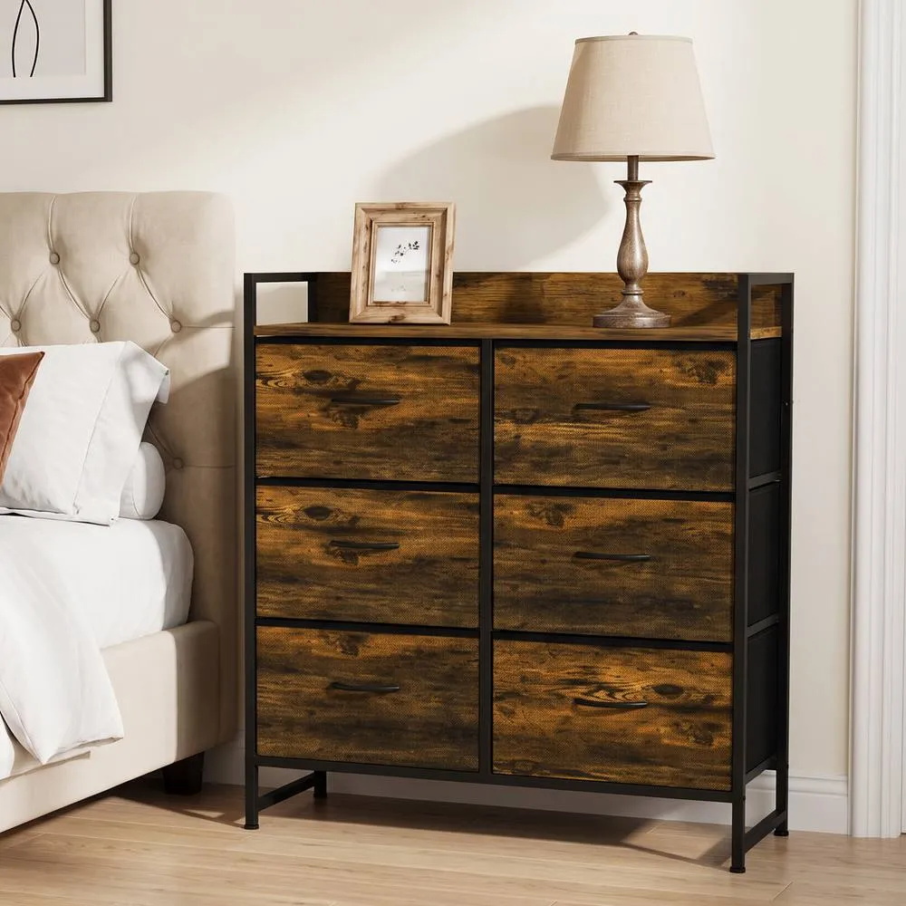 HOMCOM Bedroom Chest of Drawers 6 Drawer Dresser w/ Shelf, Rustic Brown 2
