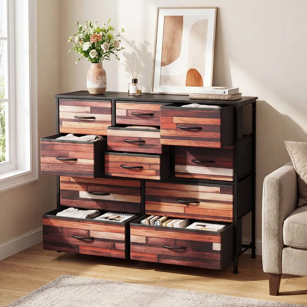 Costway 11-Drawer Dresser 100 cm Tall Storage Chest w/Non-Woven Fabric Drawers in Brown 3