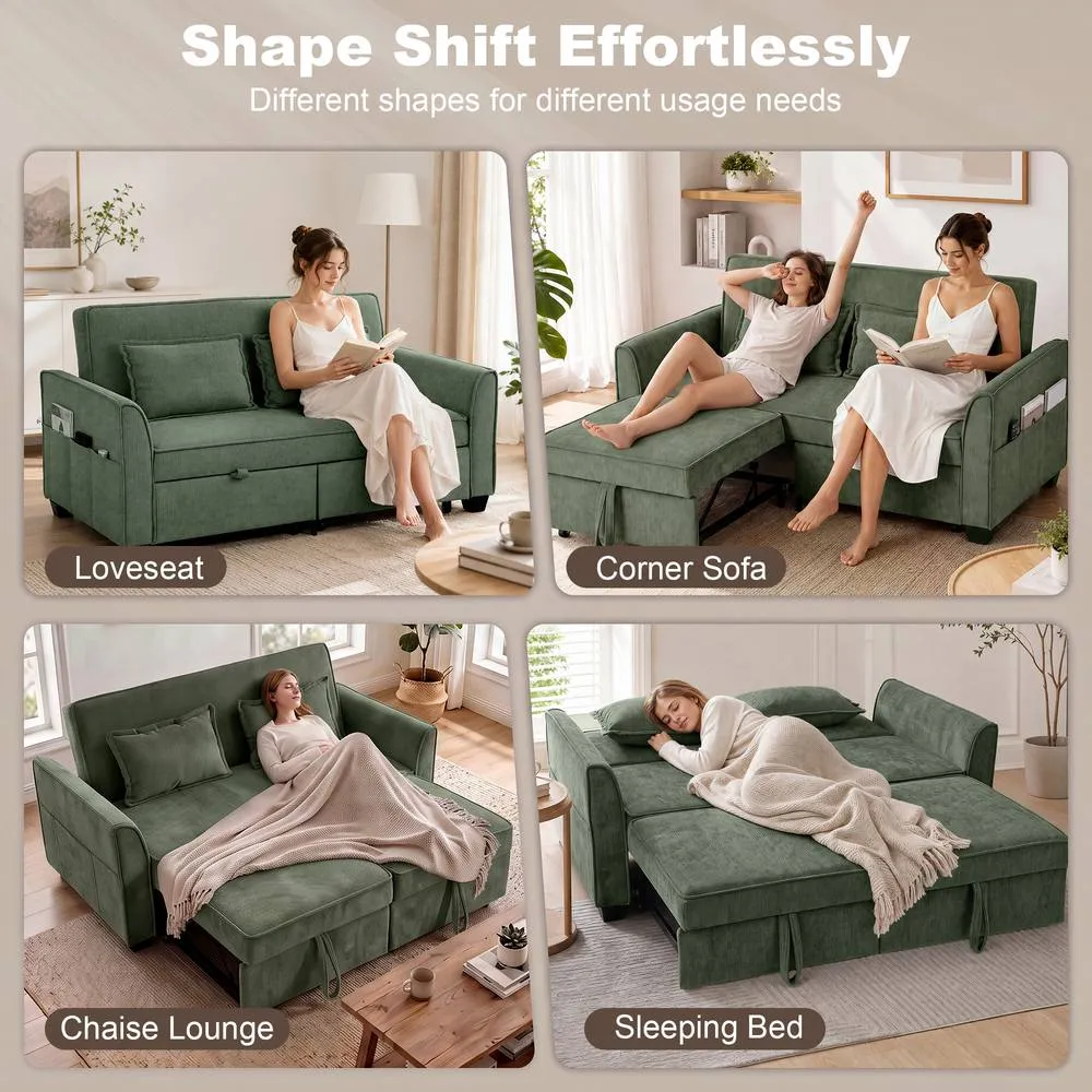 HOMCOM Sofa Bed, 4-in-1 Convertible Pull Out Sleeper Sofa in Dark Green 4