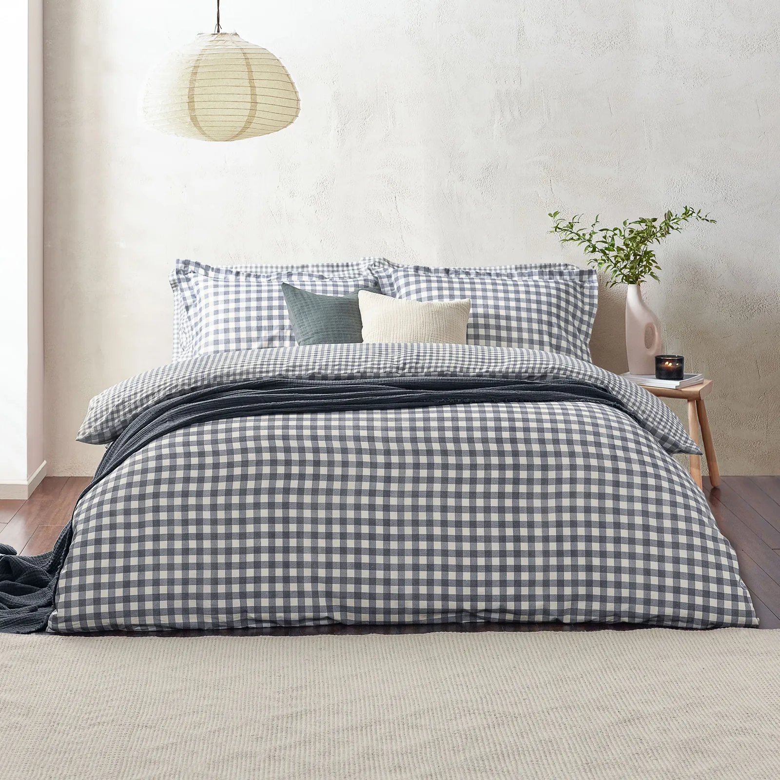 Yard Barton Gingham Check Reversible Duvet Cover Set in Navy
