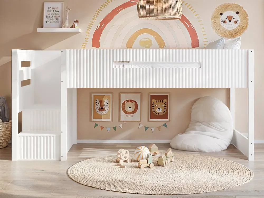 Flair Luca Ribbed Mid Sleeper with 3 Drawer Chest Pair in White 5