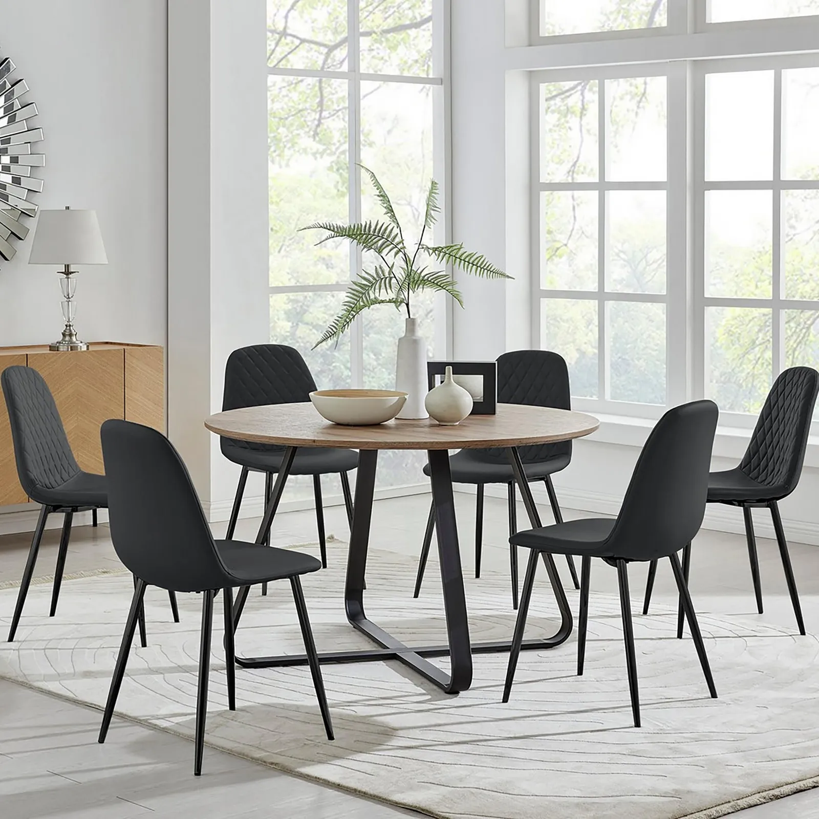 FurnitureboxUK Santorini Brown Round Dining Table & 6 Pesaro Black Leg Chairs 1