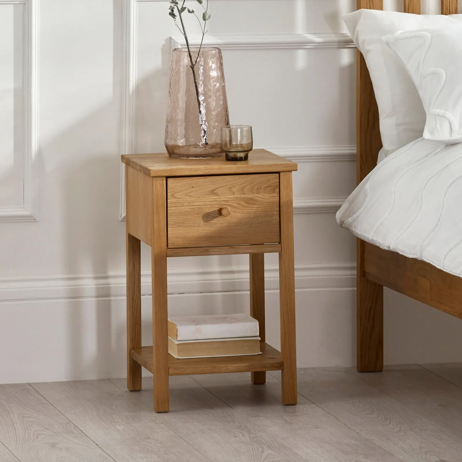 Coxmoor – 1-Drawer Bedside Table – Oak – Wooden - Happy Beds