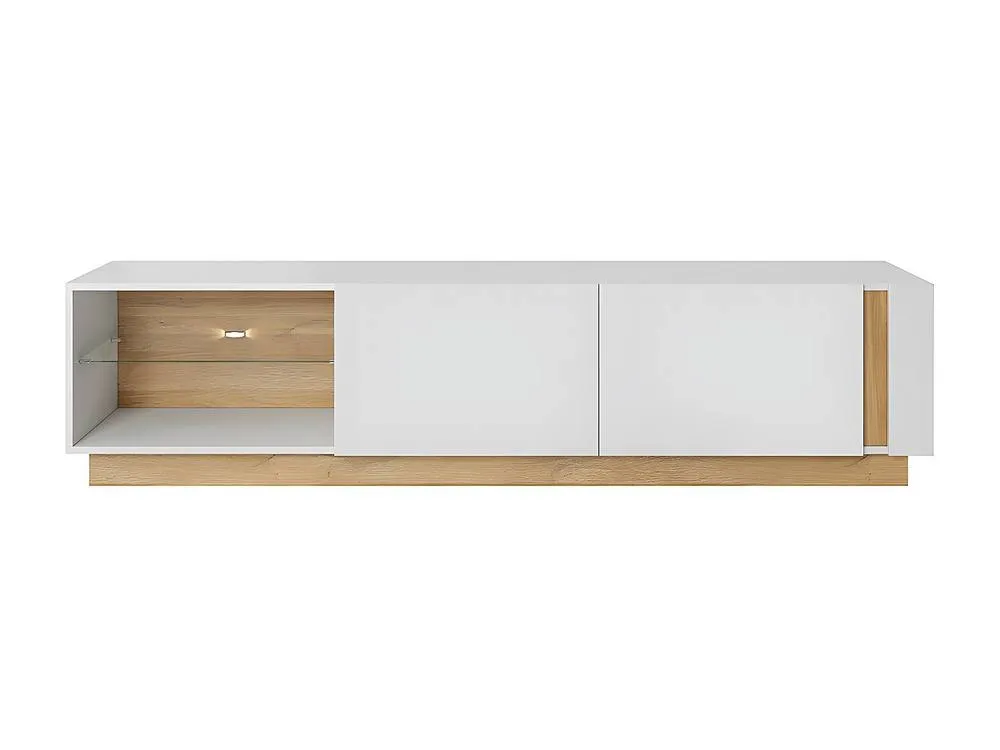 Vente-unique MURARI TV Stand - 2 Doors & 2 Recesses - With Leds - Gloss White and in Light Oak