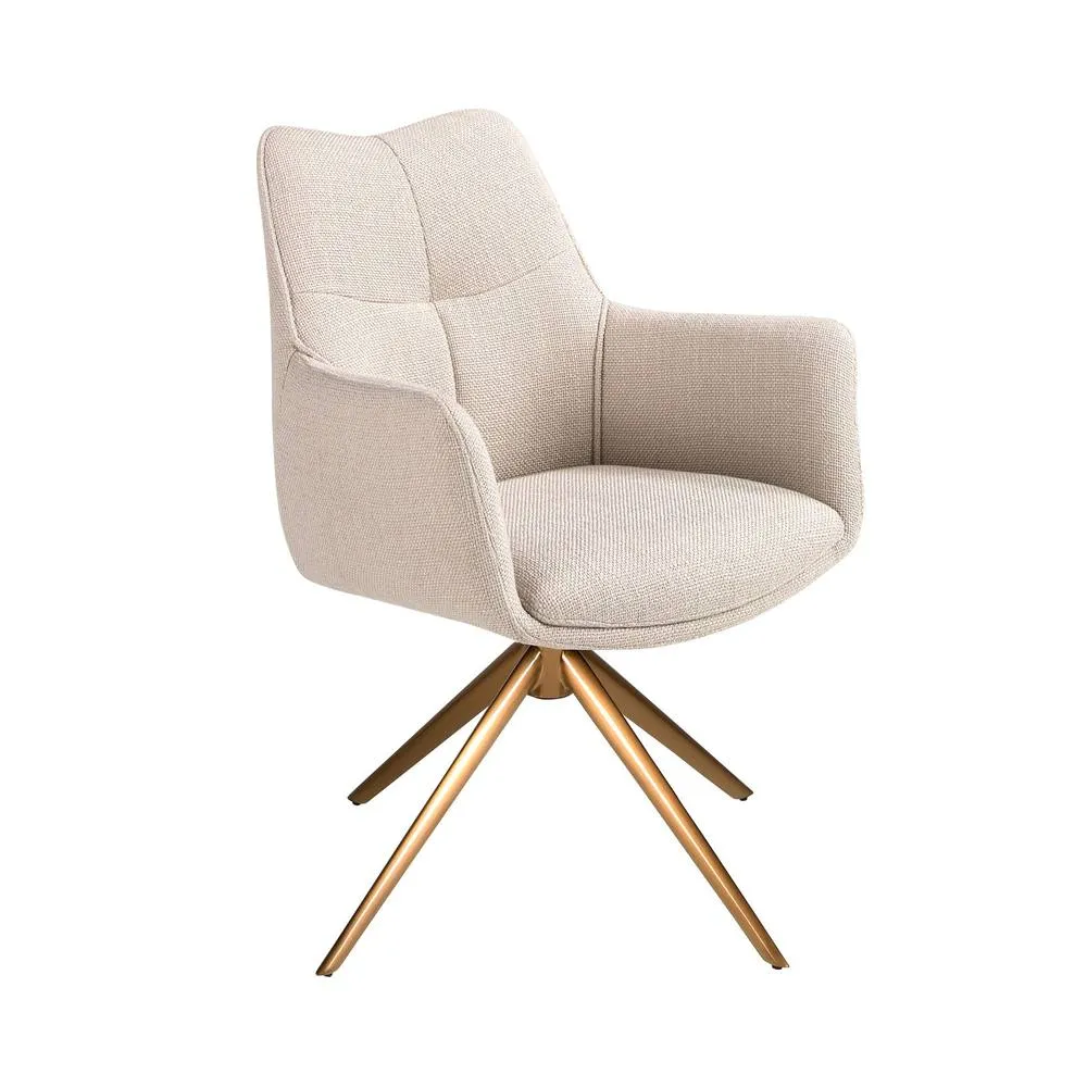 Angel Cerda Cream Fabric Swivel Dining Chair with Bronze Legs