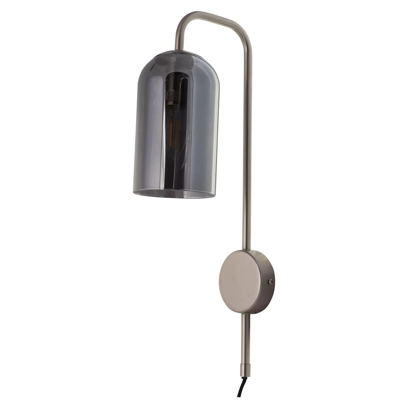 First Choice Lighting Victoria - Satin Nickel Plug in Wall Light with Glass Shade in Silver