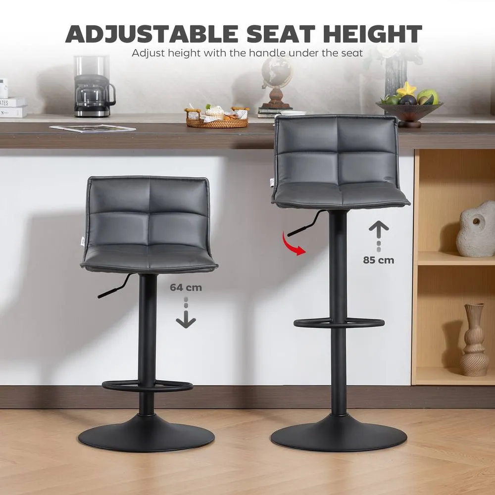 HOMCOM Bar Stools Set of 2 Swivel Height Adjustable Barstools in Dark Grey 6