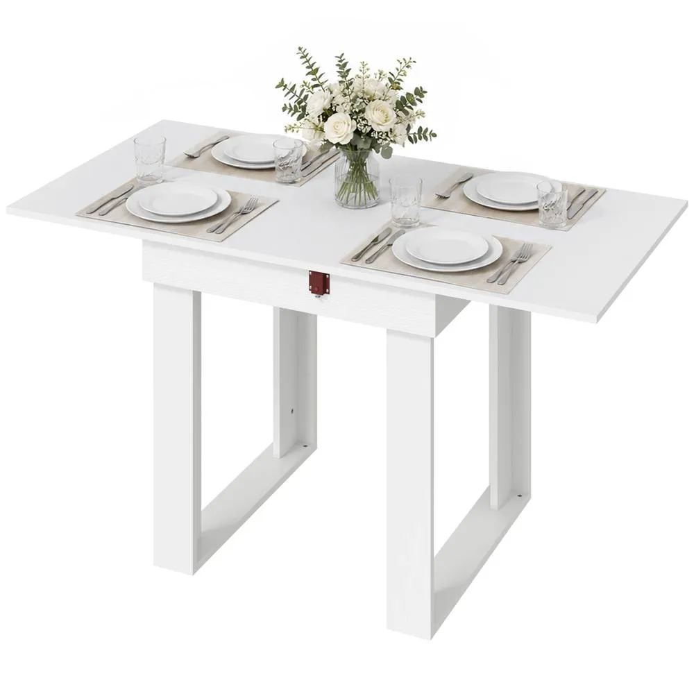 HOMCOM Modern Folding Dining Table for 4 Under-Table Storage 140cm White