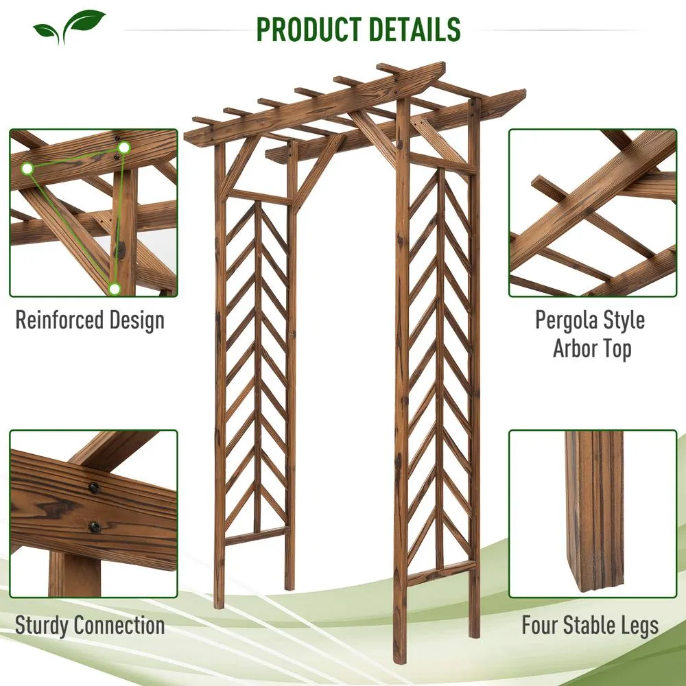 OUTSUNNY Wooden Garden Arbor, Arch Trellis for Climbing Vines in Brown 4