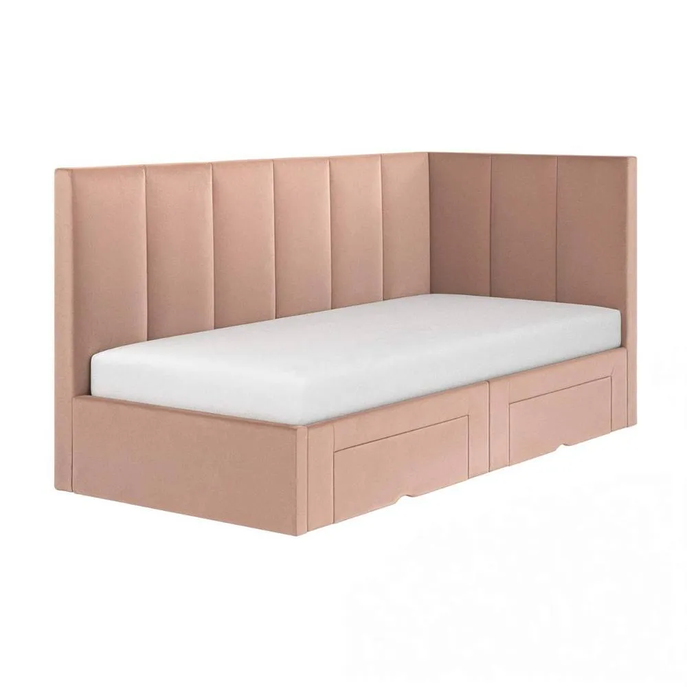 Flair Harley Corner Fabric Bed Frame with Storage Drawers in Pink 4