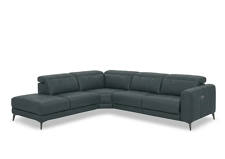 Ezra Leather Power Recliner Chaise End Left Hand Facing Corner Sofa with Power Headrests - Peacock - Sofas and Armchairs - In Time for Christmas