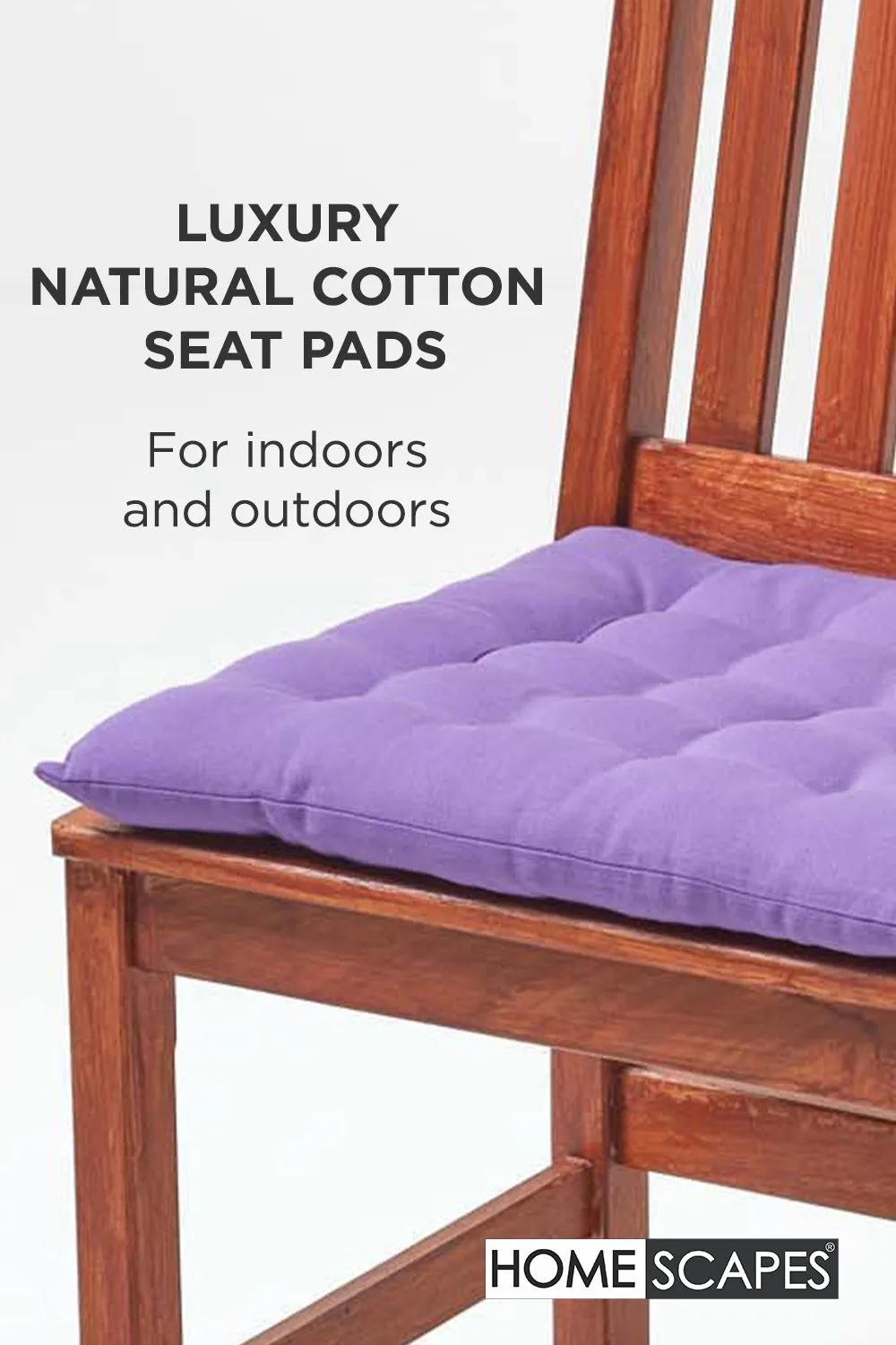 Homescapes 4 Pack Seat Pads Luxury 100% Cotton Indoor Outdoor Garden Cushion, 40cm in Purple 2