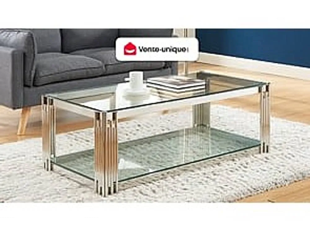 Vente-unique Tempered Glass & Stainless Steel Coffee Table - Chrome - NOMELANO in Silver 4