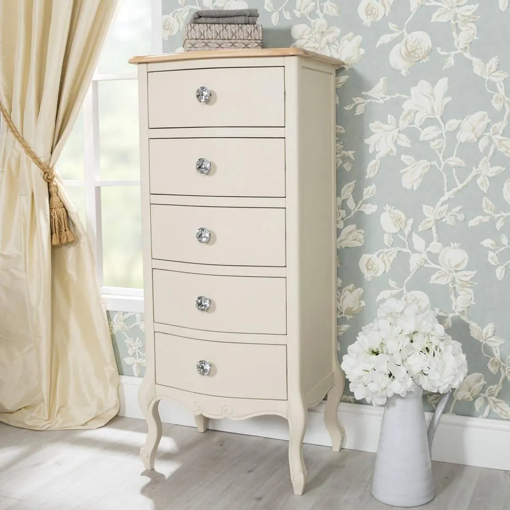 Statement Furniture Juliette Vintage Chic 5 Drawer Tallboy with Crystal Handles in Ivory 3