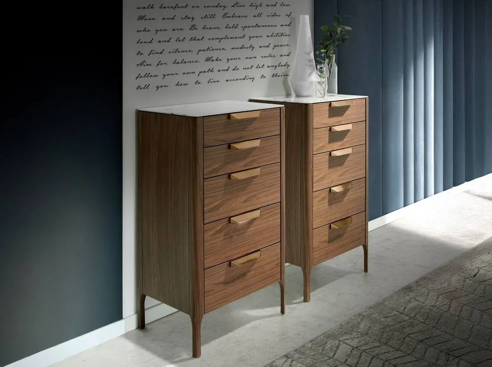 Angel Cerda Walnut Veneer Chiffonier with Marble-Look Glass Top in Brown 6