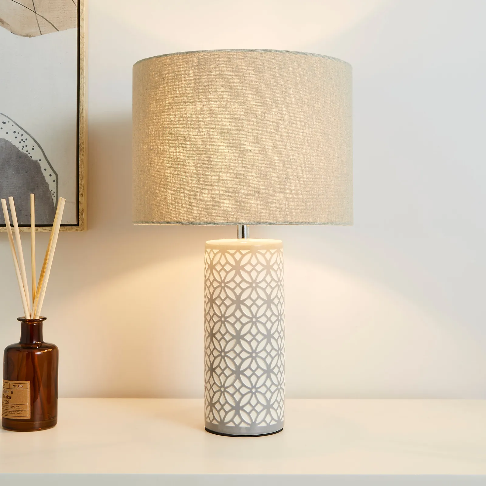Geo Tile Ceramic Table Lamp Grey
