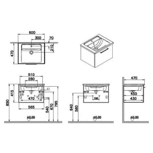 VitrA Avery Storm Grey Wall Hung Vanity Unit & Basin - 600 x 415mm 2