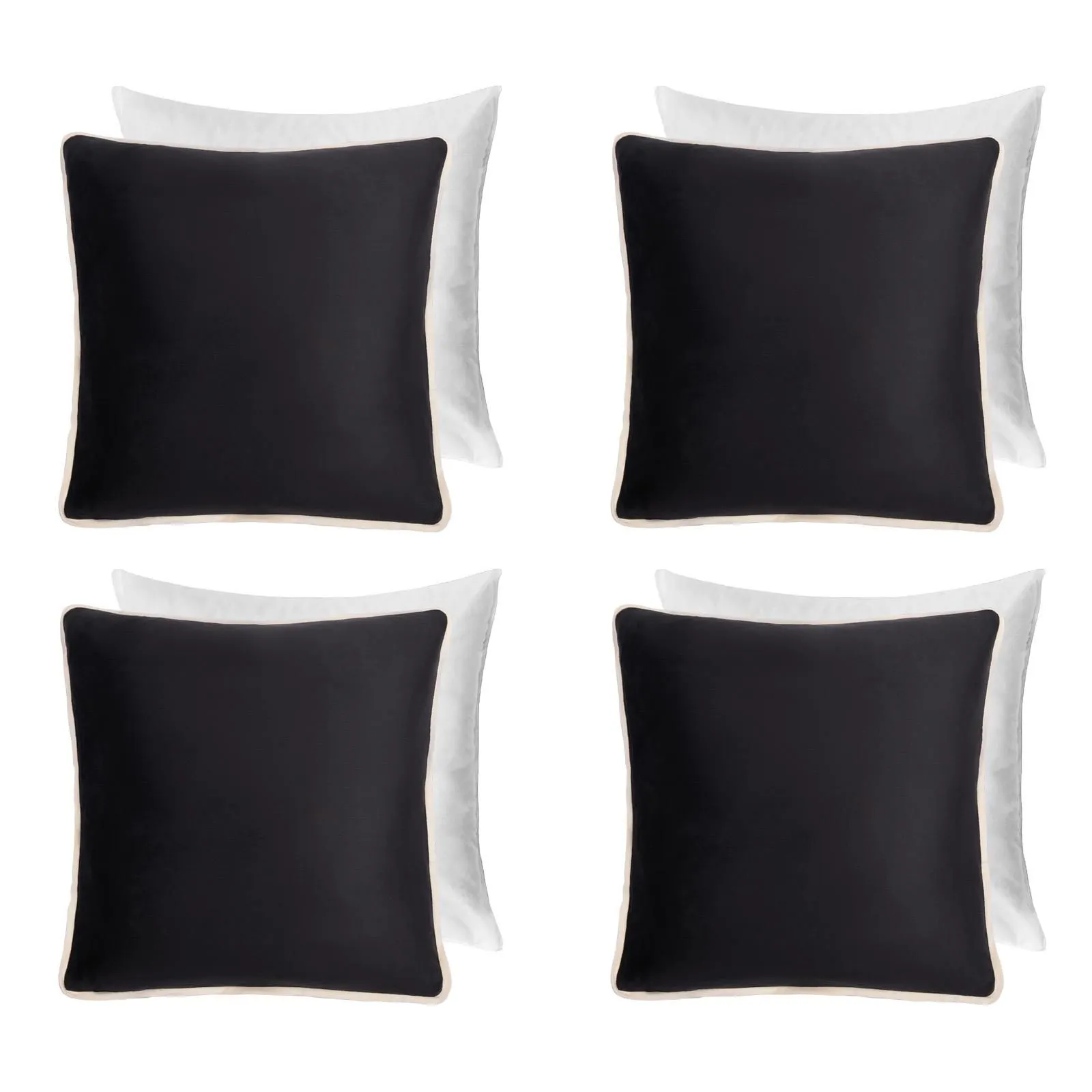 OHS 4 Pack Matte Velvet Piped Filled Cushion Covers Home Decor Set in Black