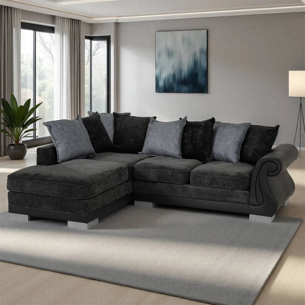 Seconique Elsa Left Hand Corner Sofa in Dark Grey