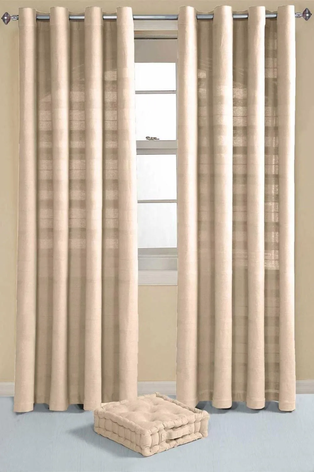 Homescapes Cotton Rajput Ribbed Curtain Pair in Natural 3