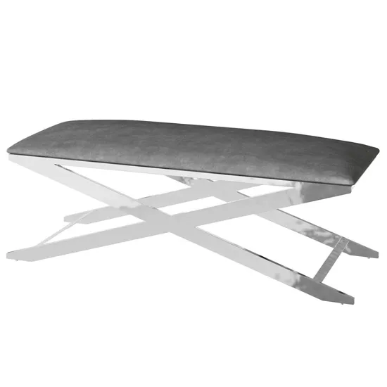 Vertue Velvet Fabric Upholstered Dining Bench In Dark Grey