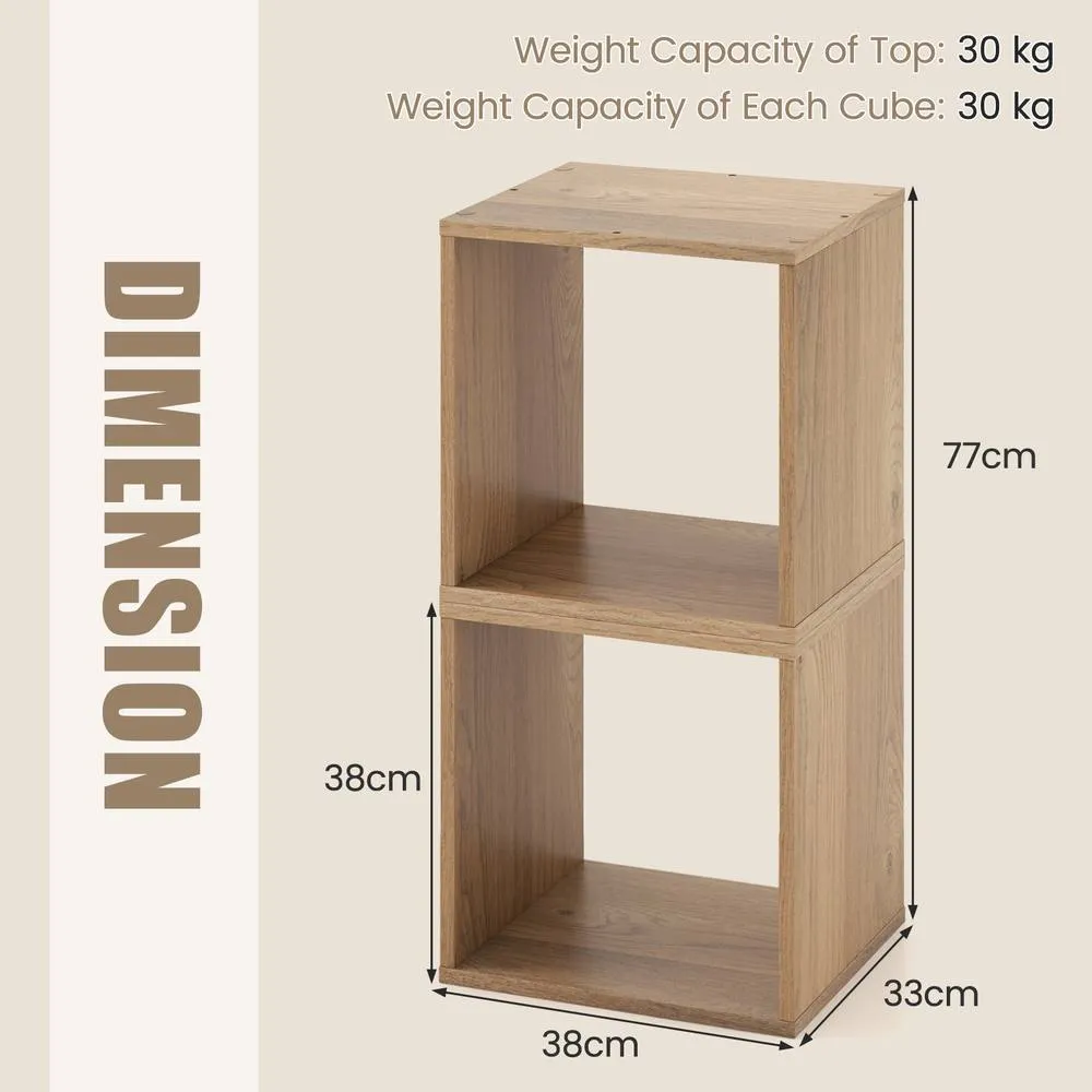 Costway 2 Pieces Decorative Cube Storage Organizers Wooden Vinyl Record Storage Cubes in Natural 2