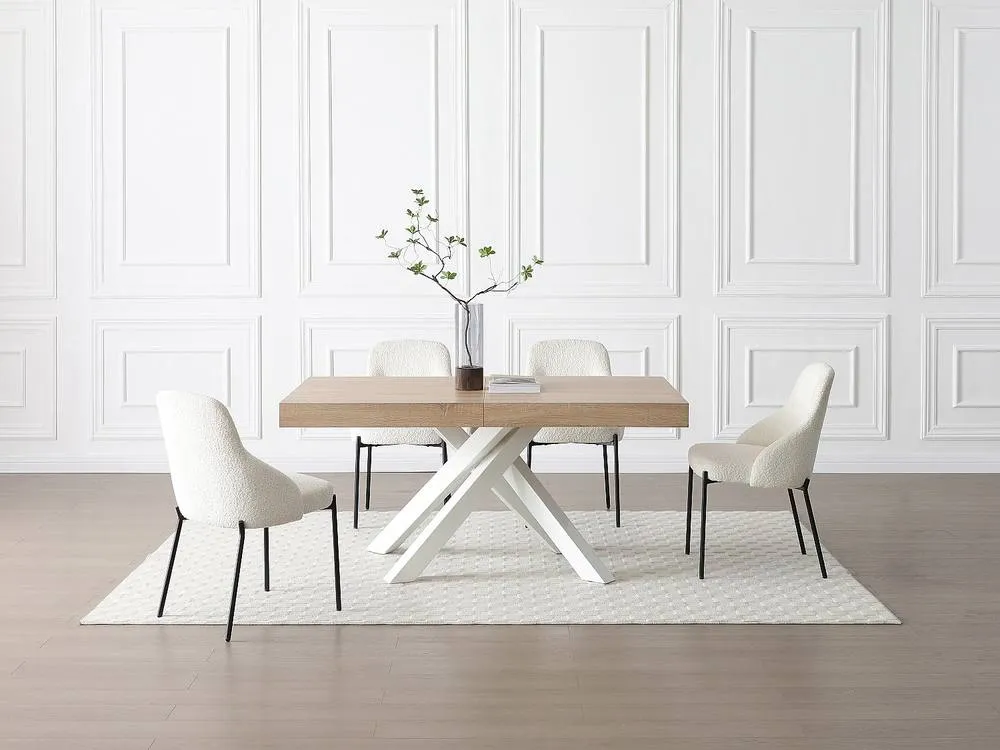 Vente-unique 6 - 10 Seater Extendable Dining Table In MDF & Metal - Natural and in Light Oak 6