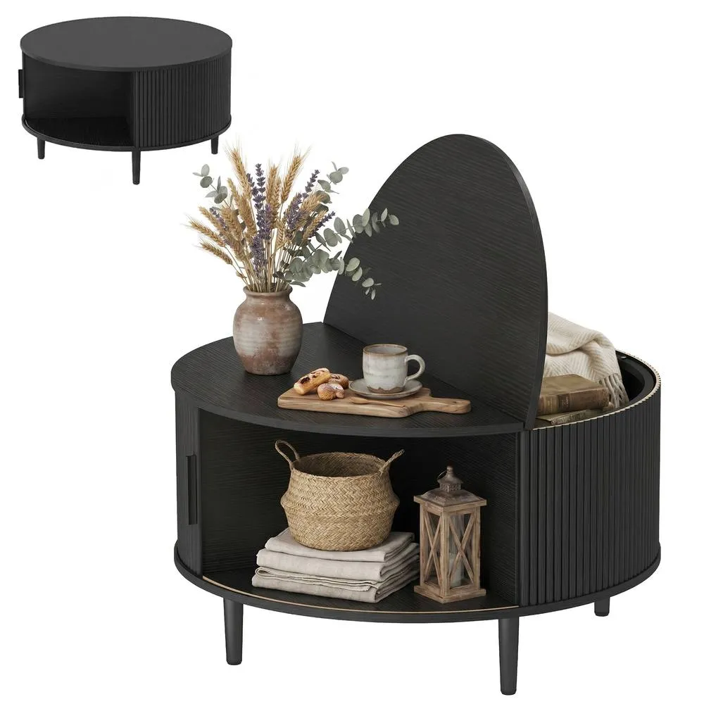 HOMCOM Coffee Table with Lift Top Sliding Door 80 cm Black Wood Effect 2