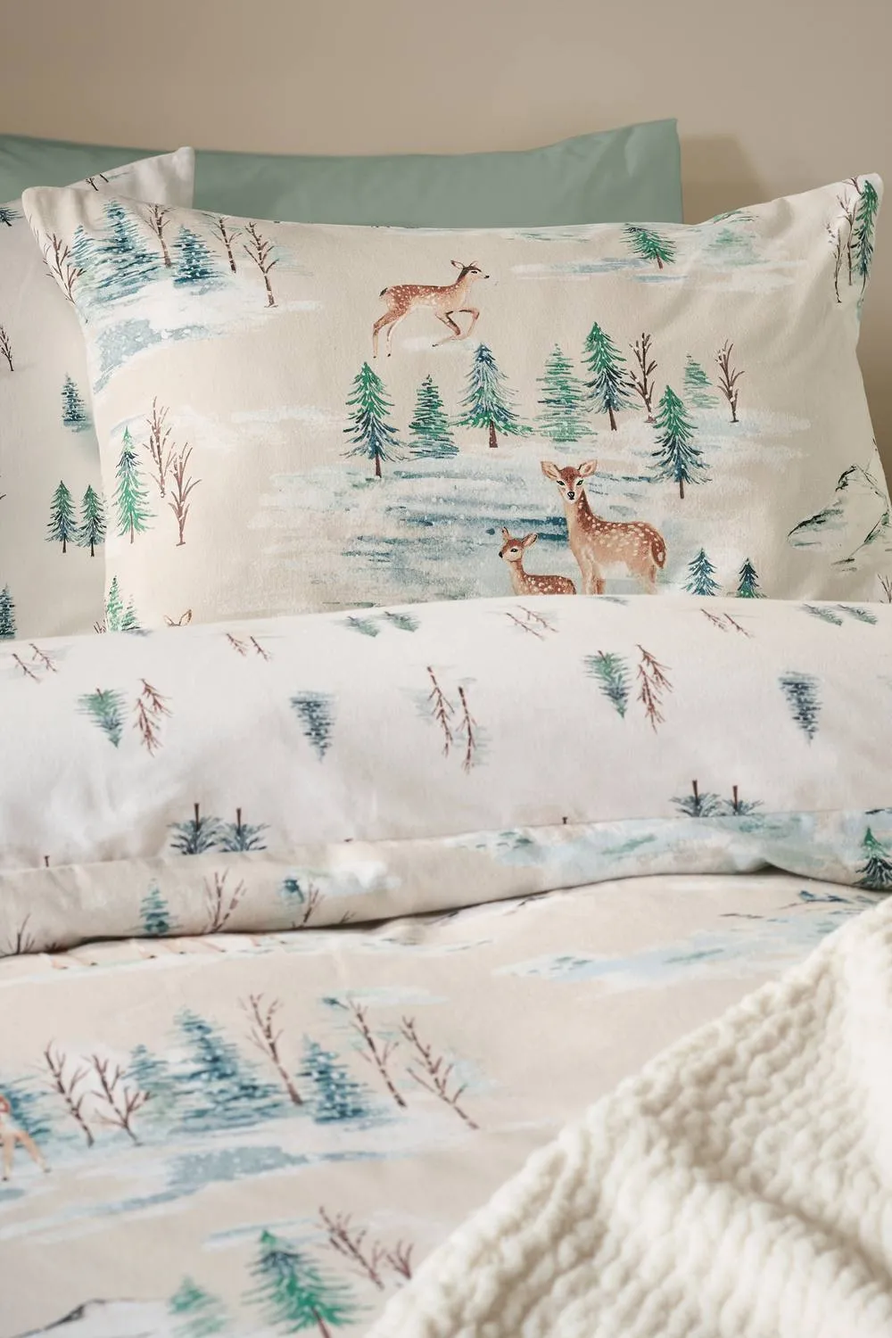 Catherine Lansfield Brushed Christmas Deer Cotton Reversible Duvet Cover Set in Natural 3