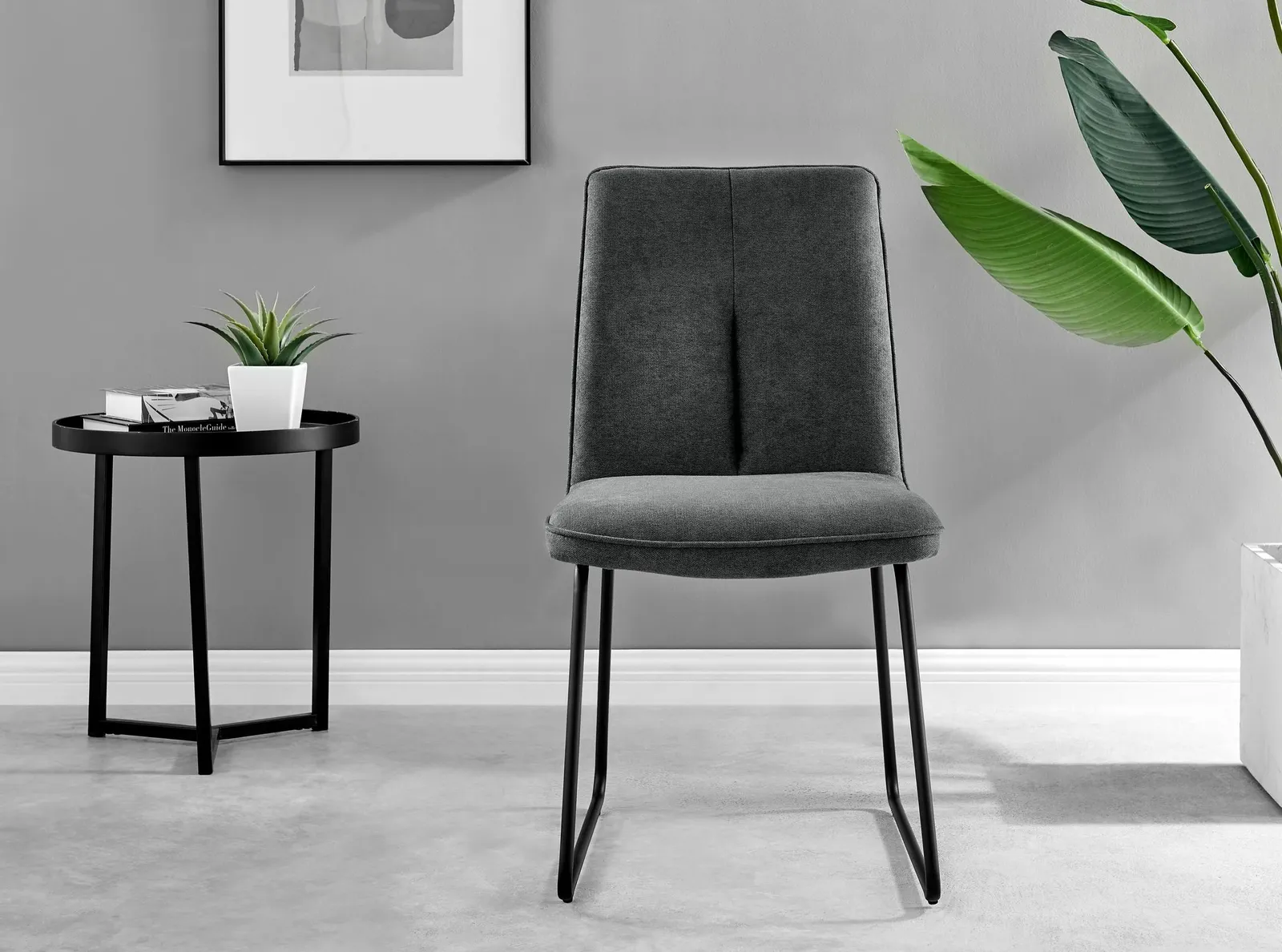 FurnitureboxUK Set of 2 Modern Chic Deep Padded Soft & Durable Stitched Fabric & Black Powder Coated Metal Leg Dining Chairs in Dark Grey 6