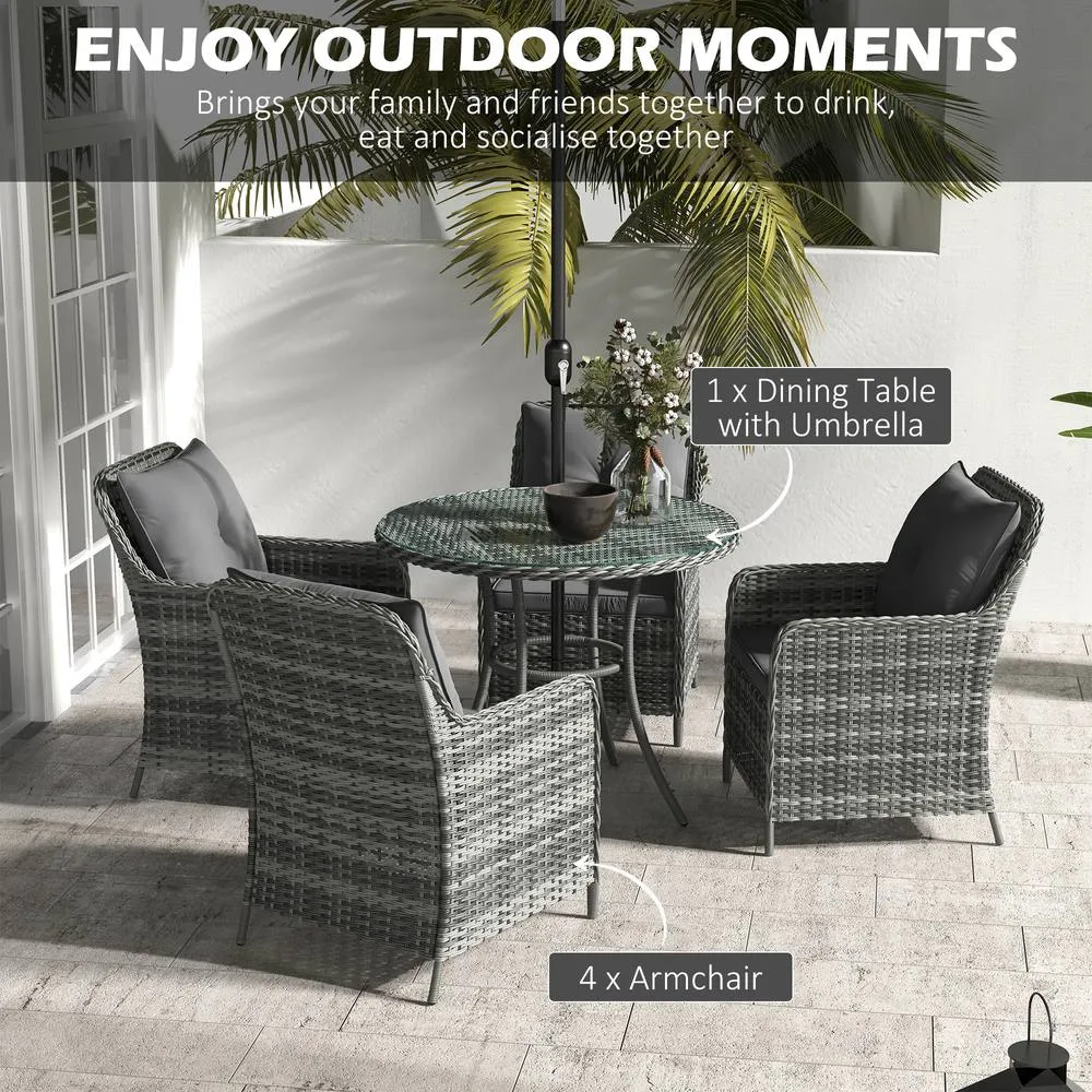 OUTSUNNY Luxury Rattan Garden Dining Set W/ Parasol, Cushions in Mid Grey 4