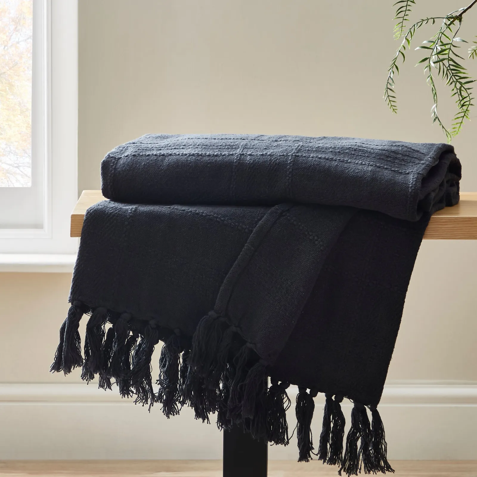 Cotton Flex Woven Throw Black