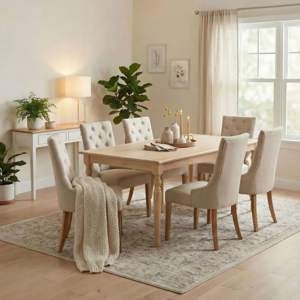 FurnitureboxUK Aalto Whitewashed Wood Dining Table 6 Beige Belgravia Chairs