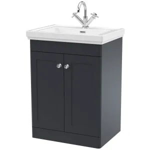 Classique Soft Black Floor Standing 2-Door Vanity & Basin 1 Tap Hole - 865 x 600mm