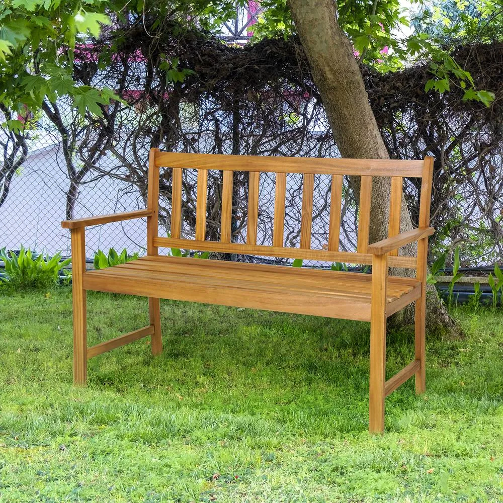 Costway 2-Person Outdoor Bench Garden Patio Wooden Loveseat Bench w/Armrests in Natural 2