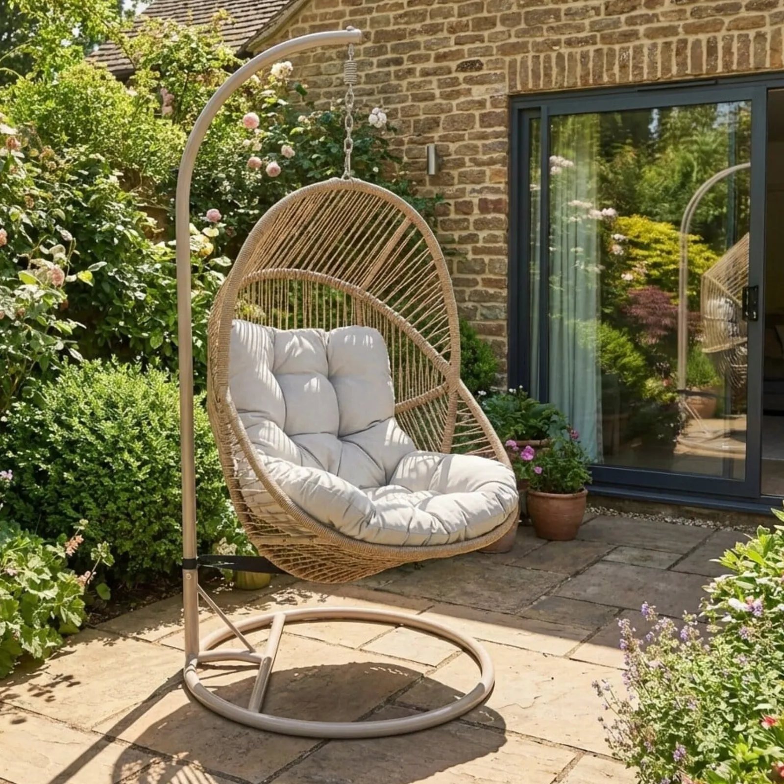Valbrona Hanging Chair, Rattan, Neutral | Barker & Stonehouse