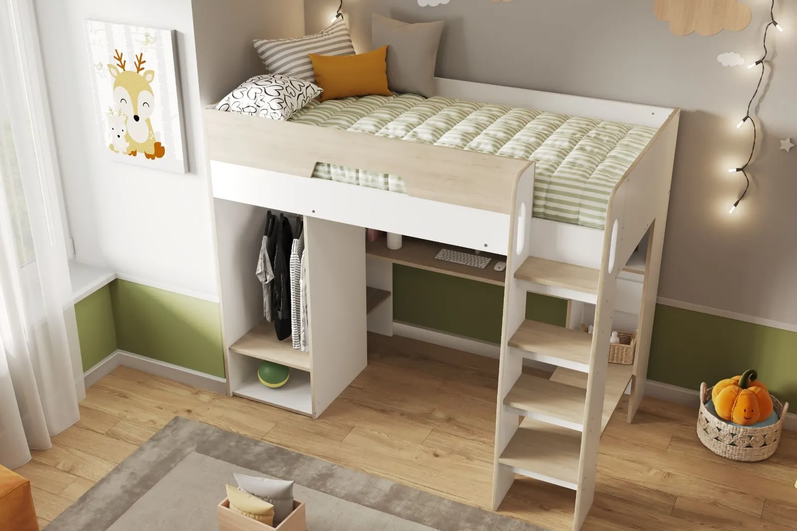 Flair Coco High Sleeper Workstation with Wardrobe in White 2