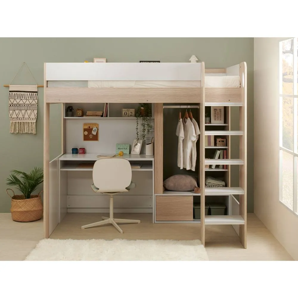 Flair Hampton Single High Sleeper Bed with Desk & Wardrobe in Light Oak 2